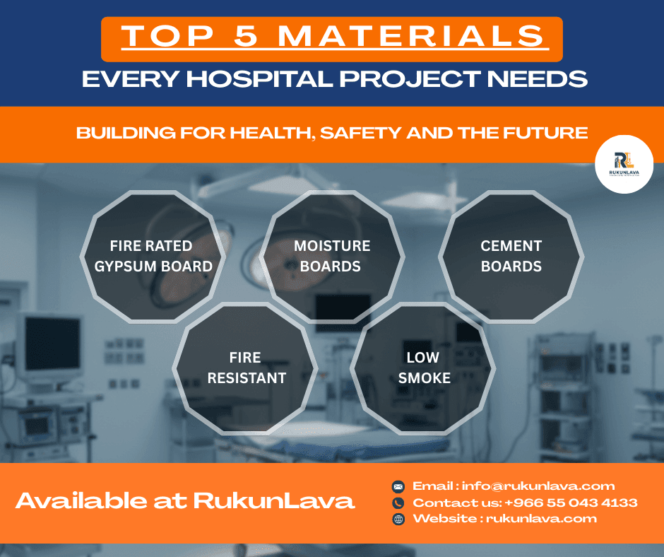 Hospital construction using fire rated and moisture resistant building materials in Saudi Arabia