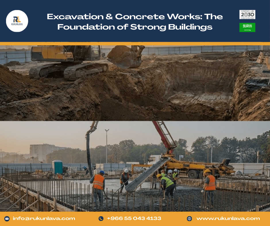 “Excavation and concrete foundation work for a construction project in Saudi Arabia by Rukunlava”