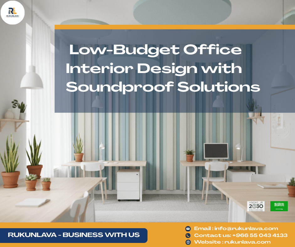 Low budget office interior design with soundproof gypsum partitions and acoustic panels