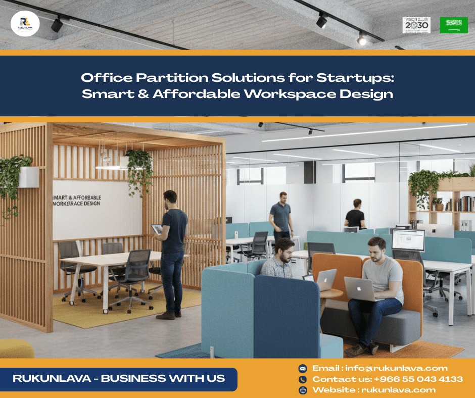 Modern startup office with glass and gypsum partitions in Riyadh, Saudi Arabia