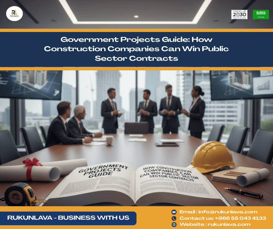 Government construction team reviewing public sector project plans and documents on site