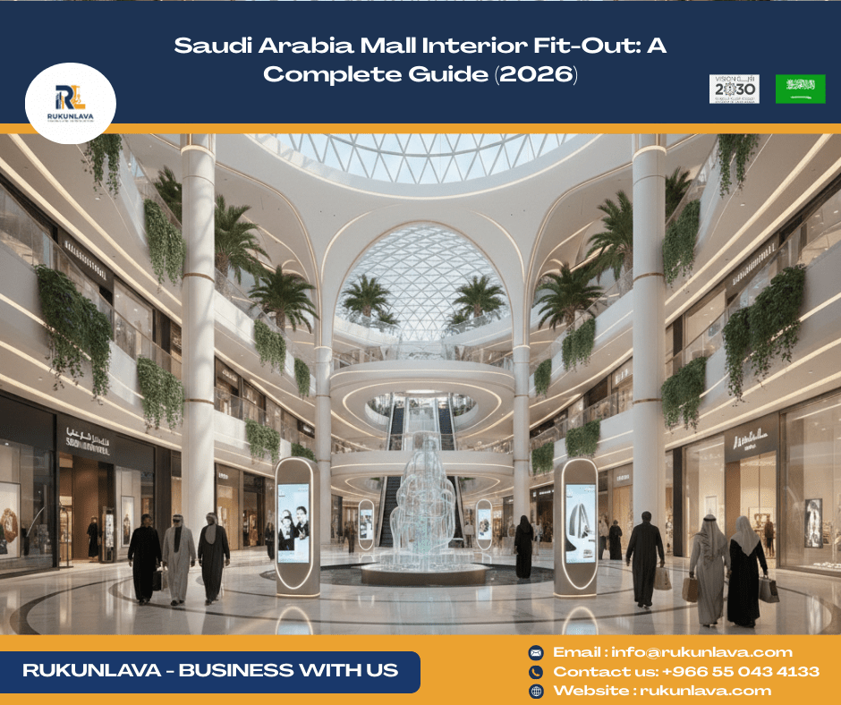 Modern mall interior fit-out project in Saudi Arabia using premium gypsum board in Riyadh with luxury lighting and ceiling design