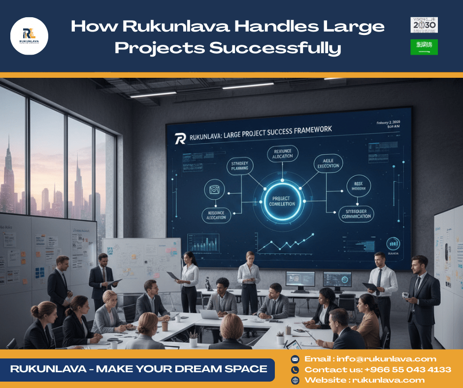 Rukunlava team managing large construction projects with quality control and timely delivery in Saudi Arabia