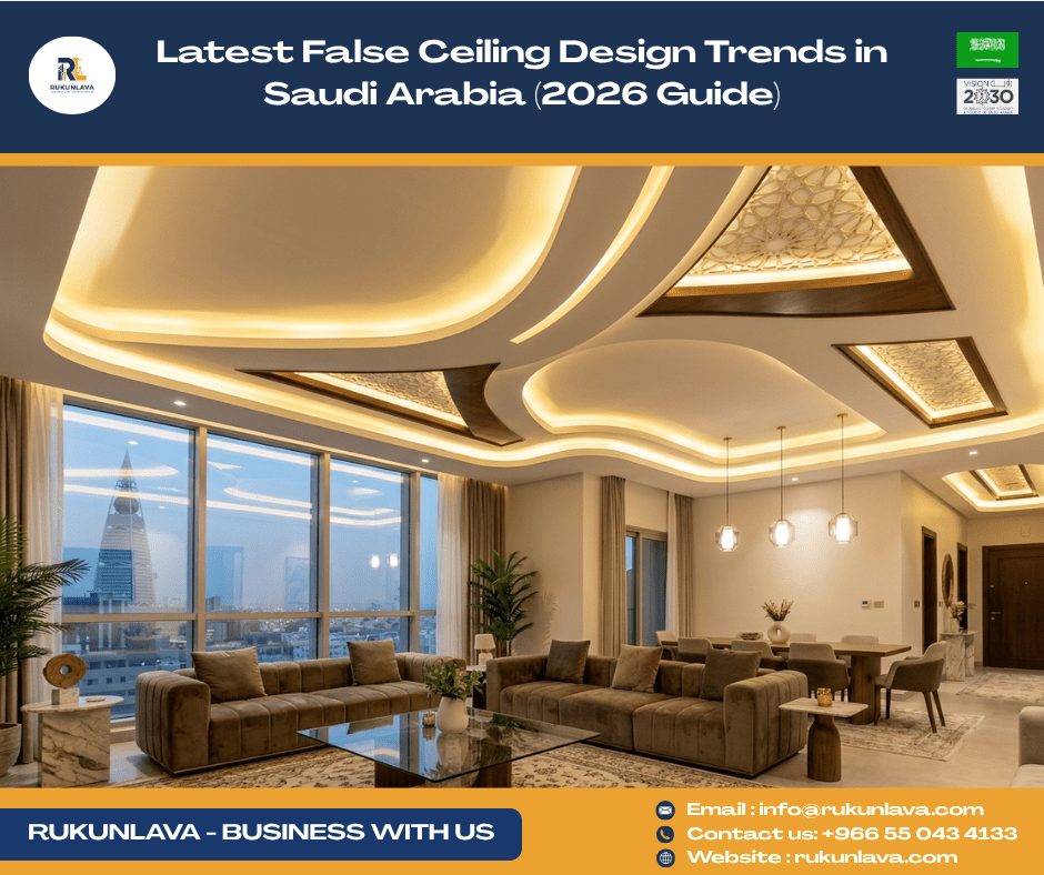 Modern gypsum false ceiling design with LED lighting in Saudi Arabia living room