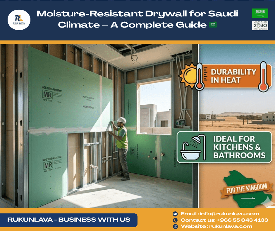 moisture resistant gypsum board bathroom installation Saudi Arabia green drywall