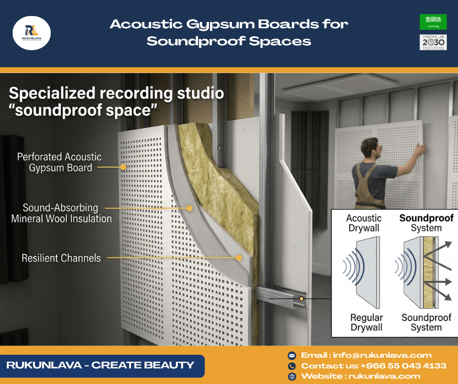 Acoustic gypsum board ceiling for soundproof office space in Saudi Arabia