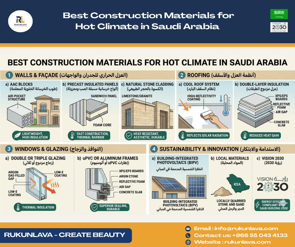 Construction materials used in hot climate buildings in Saudi Arabia