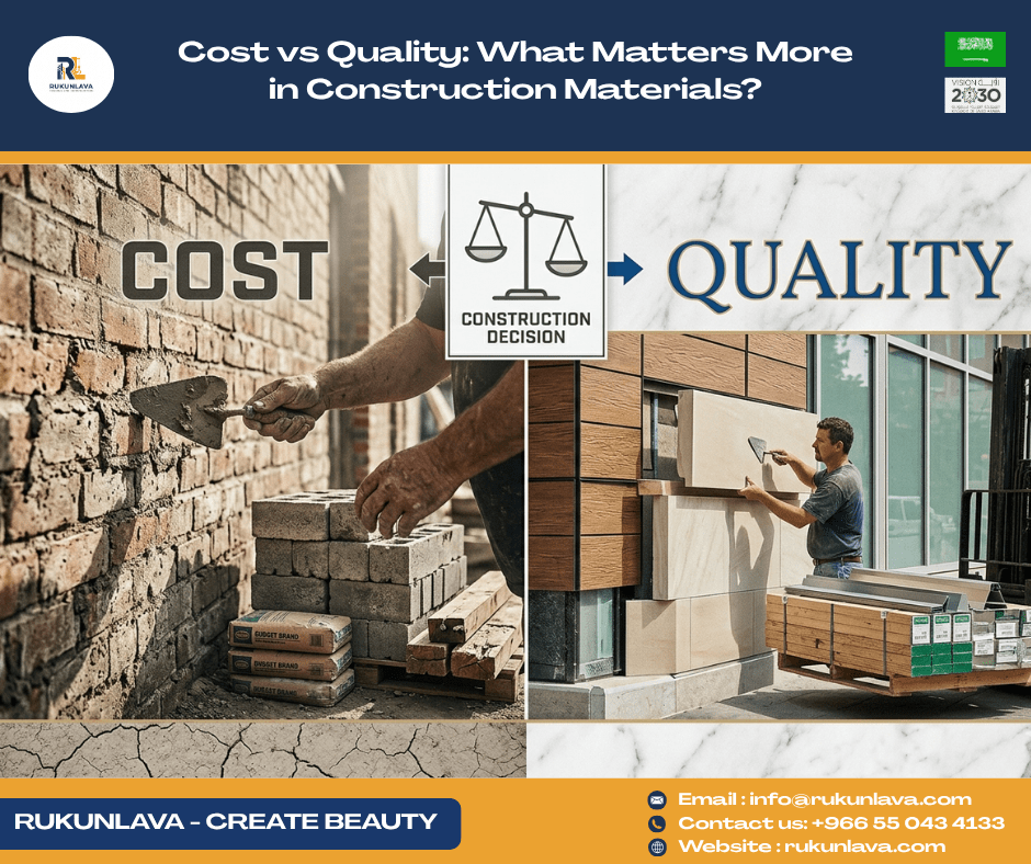 cost vs quality construction materials comparison at construction site in Saudi Arabia